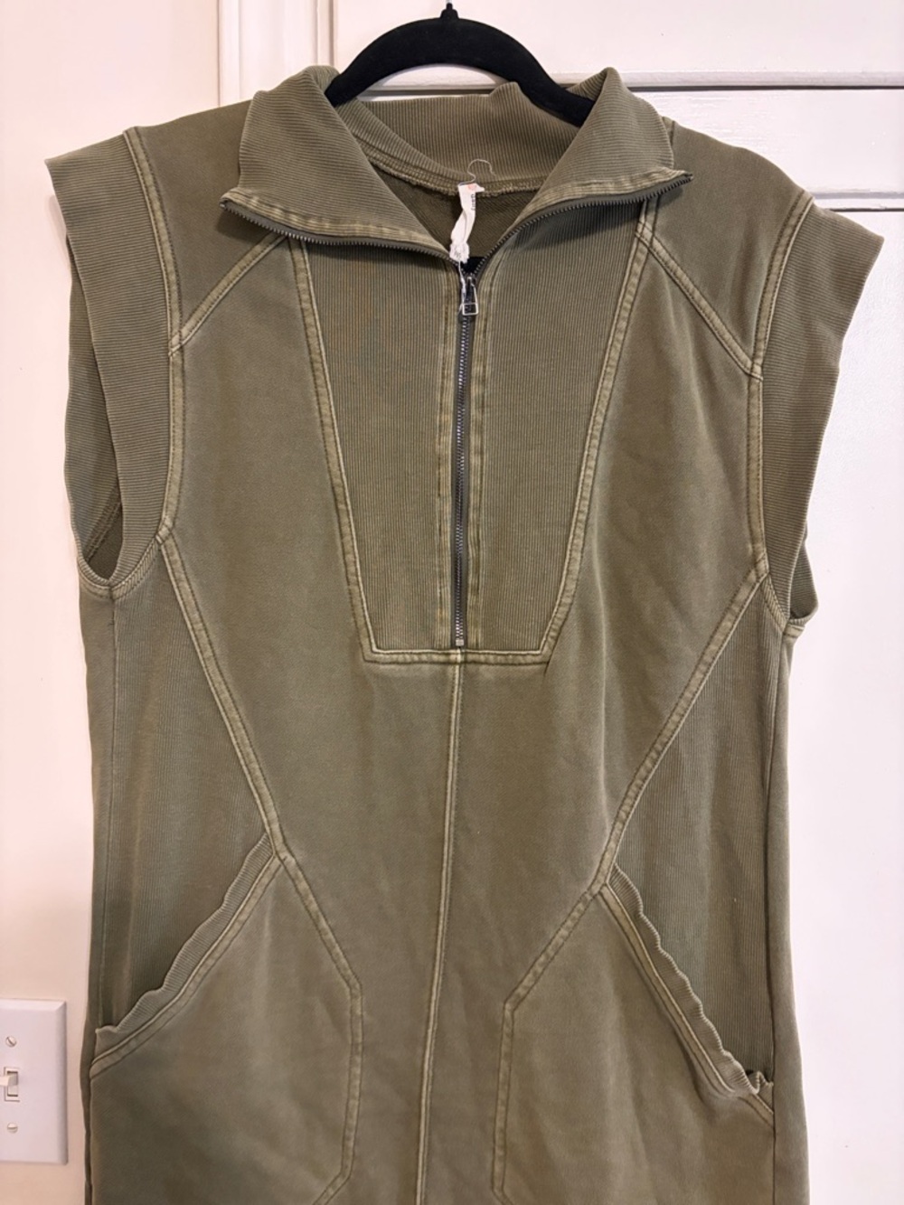 Daily Practice Anthropologie Sleeveless Olive Green Zip-Front Dress - Picture 3 of 7